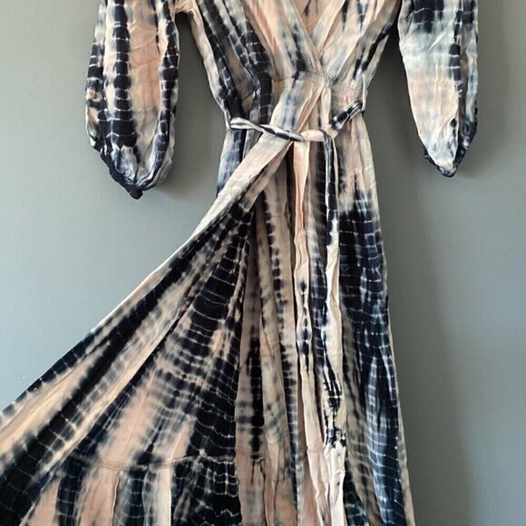 YFB Tie-Dye Faux Wrap Maxi Dress Dark Cottagecore Boho Chic Flowy Fall Small - Picture 6 of 11